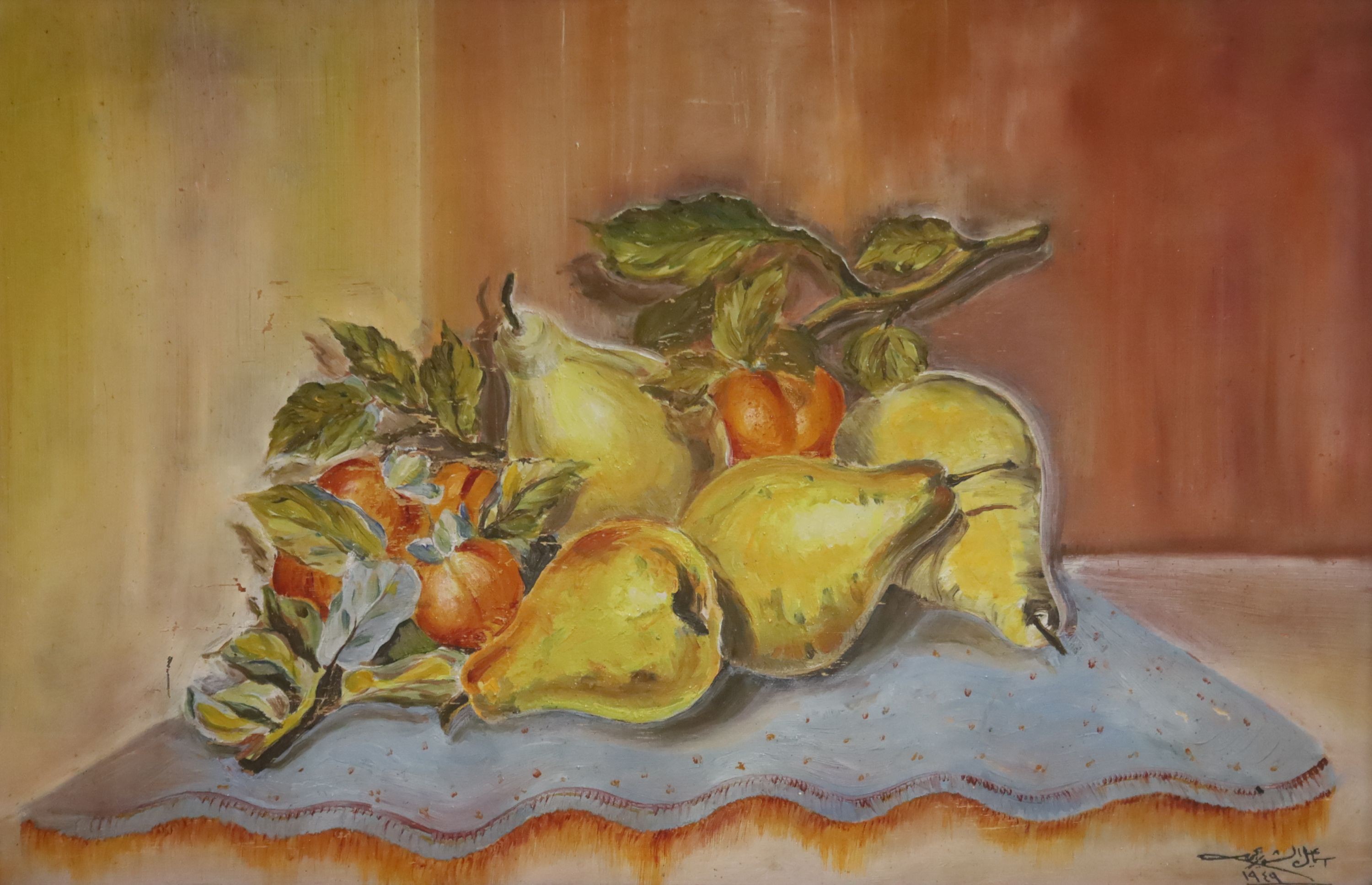 Continental School, oil on panel, Still life of fruit, indistinctly signed and dated 1939, 37 x 58cm